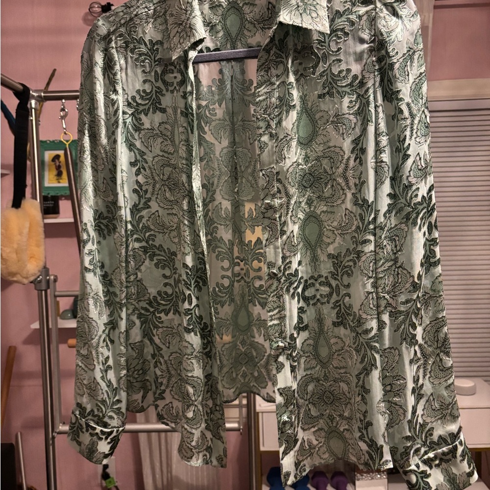 Alice + Olivia Mint Green Paisley Blouse